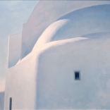 Greek canvas painting by contemporary greek artist of greek architecture on the island of Santorini